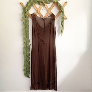 Johnny Was Sheer Silk Embroidered Dress